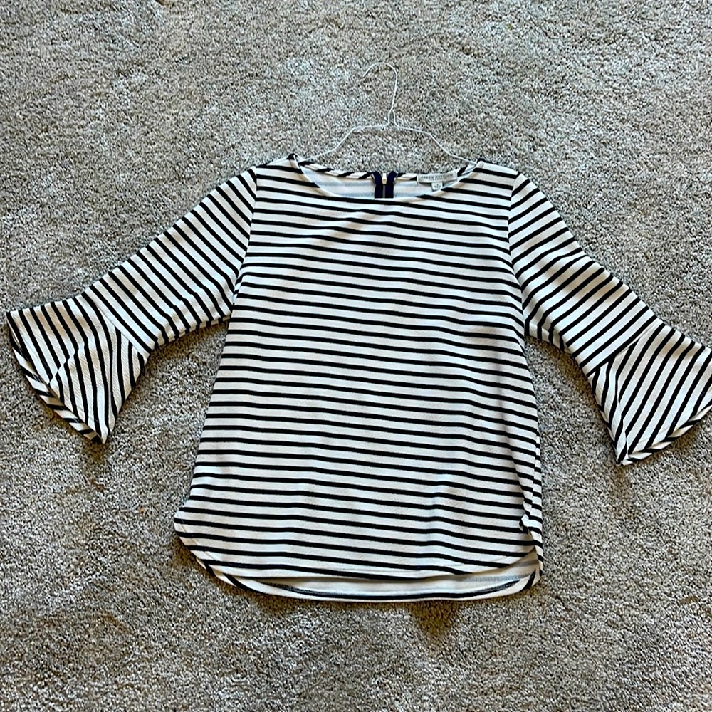 Navy and white top with bell sleeve